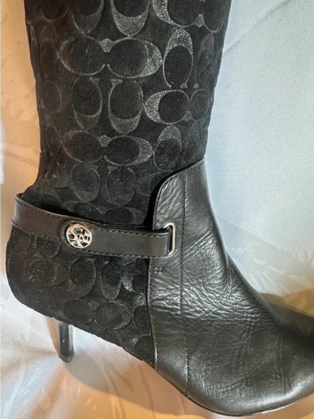 Coach Black Signature Suede & Leather Knee Boots